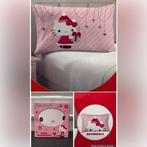 NEW Sanrio Hello Kitty Satin Pillowcase - Pink & White Santa Christmas Holiday